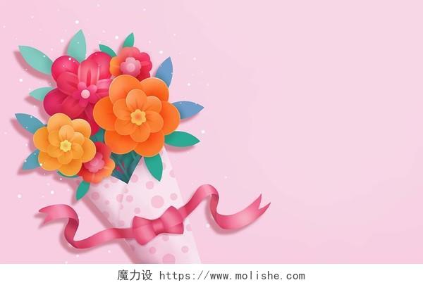 手绘剪纸风母亲节鲜花剪纸花朵插画海报背景